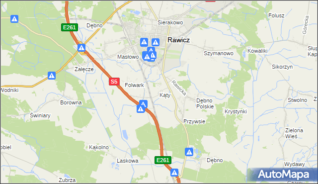 mapa Kąty gmina Rawicz, Kąty gmina Rawicz na mapie Targeo