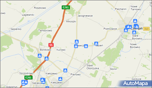 mapa Kawczyn gmina Kościan, Kawczyn gmina Kościan na mapie Targeo