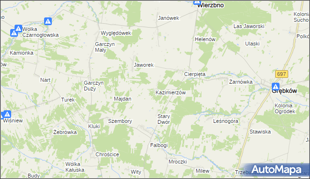 mapa Kazimierzów gmina Wierzbno, Kazimierzów gmina Wierzbno na mapie Targeo