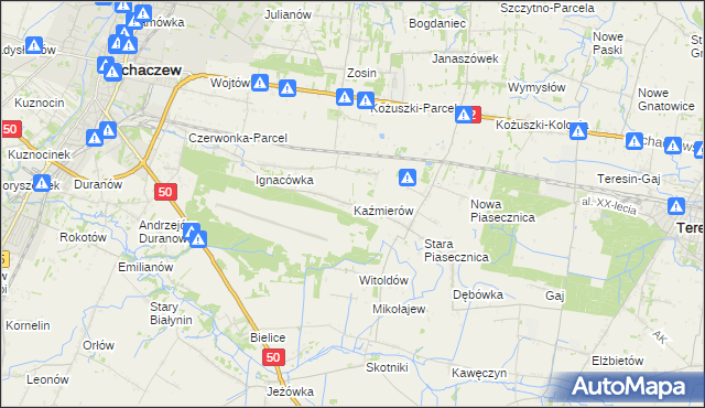 mapa Kaźmierów gmina Sochaczew, Kaźmierów gmina Sochaczew na mapie Targeo