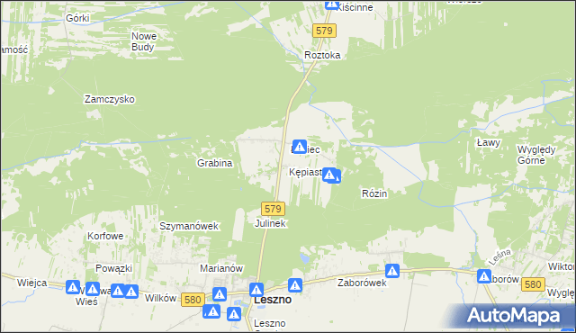 mapa Kępiaste gmina Leszno, Kępiaste gmina Leszno na mapie Targeo