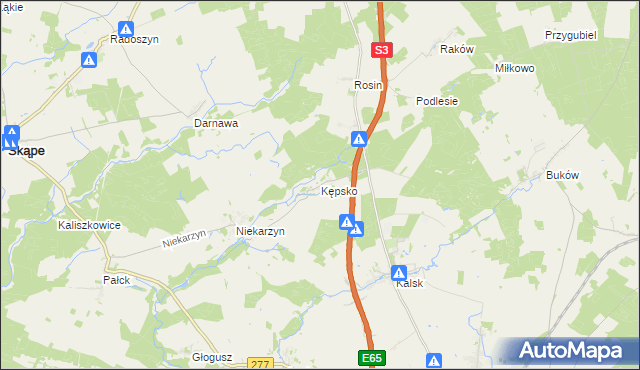 mapa Kępsko gmina Świebodzin, Kępsko gmina Świebodzin na mapie Targeo