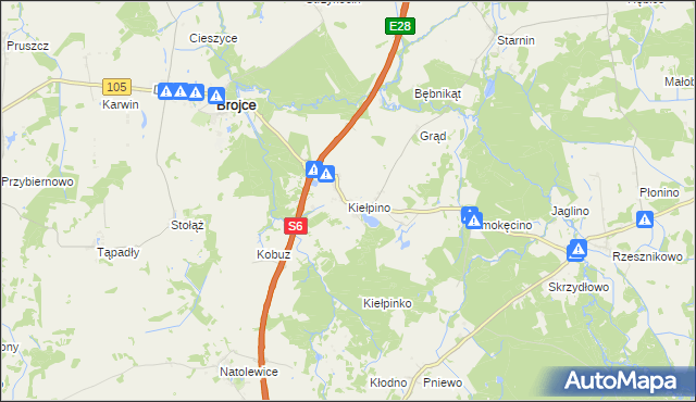 mapa Kiełpino gmina Brojce, Kiełpino gmina Brojce na mapie Targeo