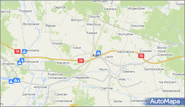 mapa Kije powiat pińczowski, Kije powiat pińczowski na mapie Targeo