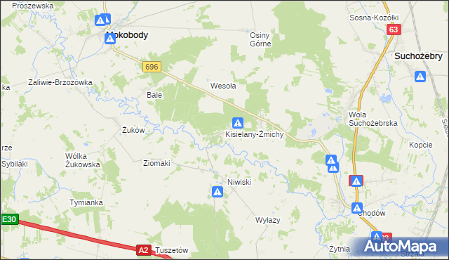 mapa Kisielany-Żmichy, Kisielany-Żmichy na mapie Targeo