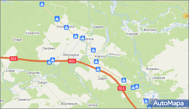 mapa Kłanino gmina Bobolice, Kłanino gmina Bobolice na mapie Targeo