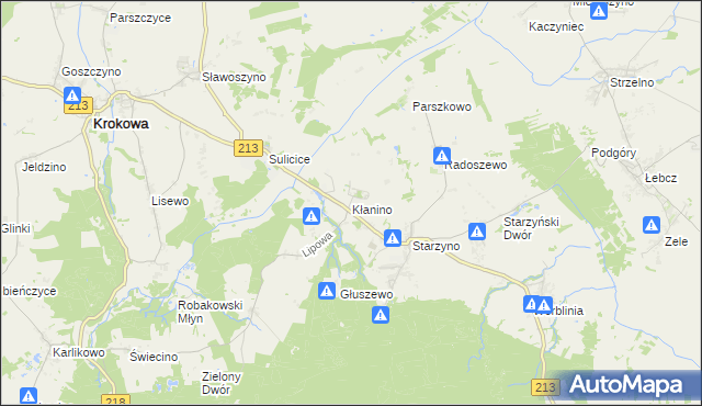 mapa Kłanino gmina Krokowa, Kłanino gmina Krokowa na mapie Targeo