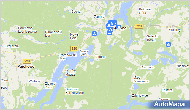 mapa Kłodno gmina Sulęczyno, Kłodno gmina Sulęczyno na mapie Targeo