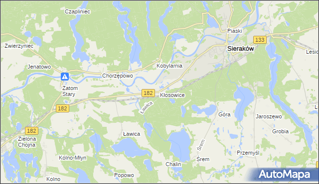mapa Kłosowice gmina Sieraków, Kłosowice gmina Sieraków na mapie Targeo