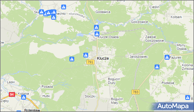 mapa Klucze powiat olkuski, Klucze powiat olkuski na mapie Targeo
