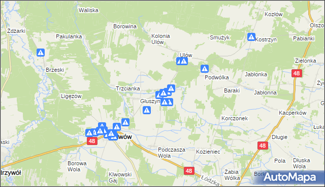 mapa Kłudno gmina Klwów, Kłudno gmina Klwów na mapie Targeo