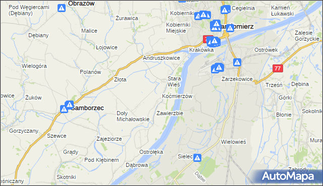 mapa Koćmierzów, Koćmierzów na mapie Targeo