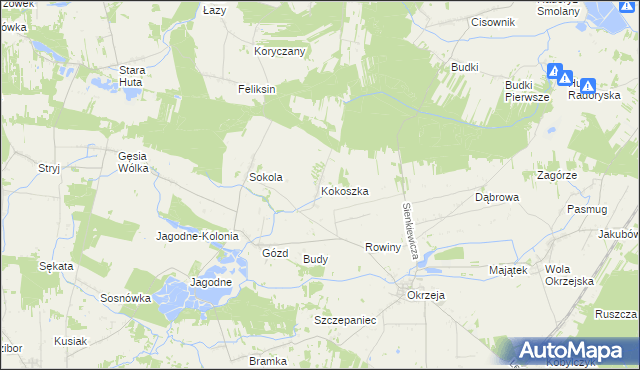 mapa Kokoszka gmina Kłoczew, Kokoszka gmina Kłoczew na mapie Targeo