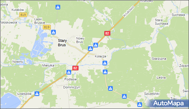 mapa Kołacze gmina Stary Brus, Kołacze gmina Stary Brus na mapie Targeo