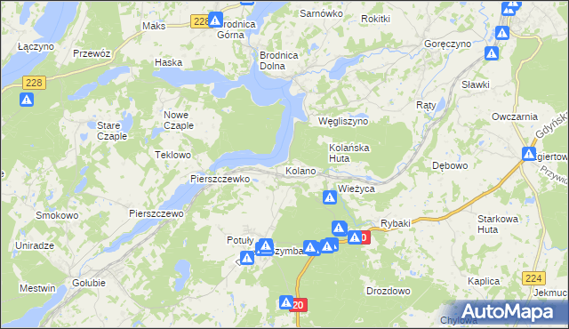 mapa Kolano gmina Stężyca, Kolano gmina Stężyca na mapie Targeo