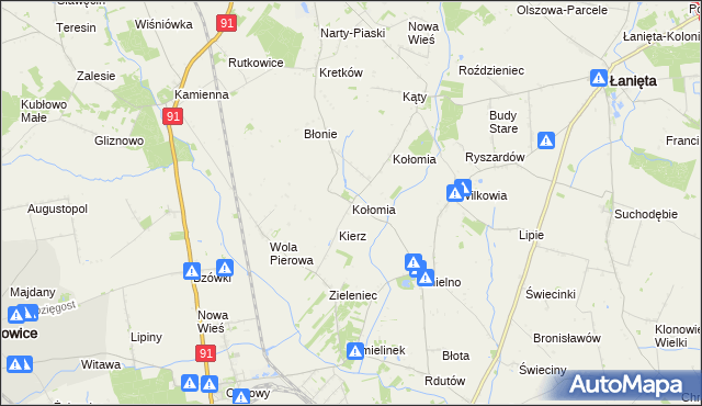 mapa Kołomia gmina Nowe Ostrowy, Kołomia gmina Nowe Ostrowy na mapie Targeo