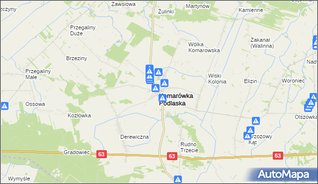 mapa Komarówka Podlaska, Komarówka Podlaska na mapie Targeo