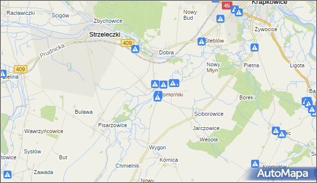 mapa Komorniki gmina Strzeleczki, Komorniki gmina Strzeleczki na mapie Targeo