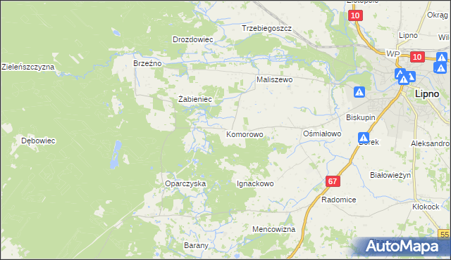 mapa Komorowo gmina Lipno, Komorowo gmina Lipno na mapie Targeo