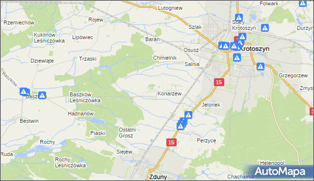 mapa Konarzew gmina Zduny, Konarzew gmina Zduny na mapie Targeo