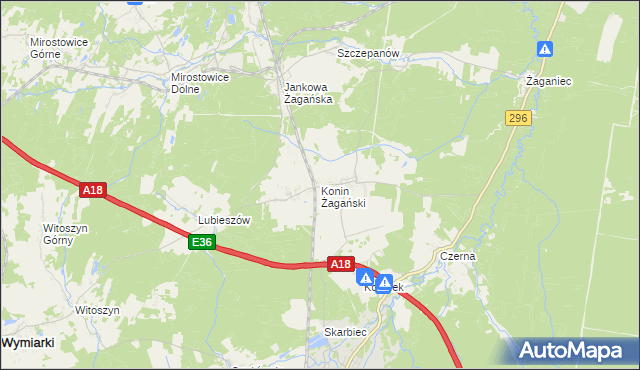 mapa Konin Żagański, Konin Żagański na mapie Targeo