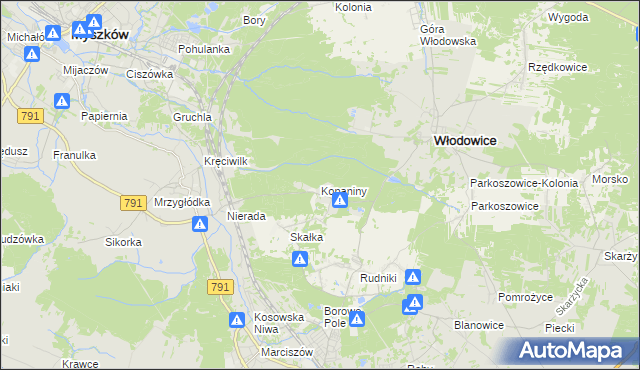 mapa Kopaniny gmina Włodowice, Kopaniny gmina Włodowice na mapie Targeo