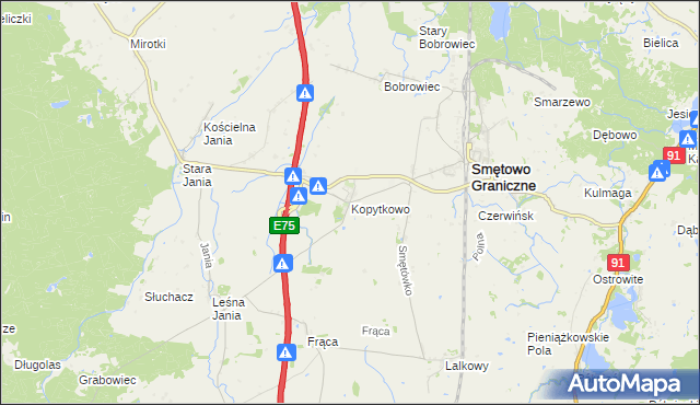 mapa Kopytkowo gmina Smętowo Graniczne, Kopytkowo gmina Smętowo Graniczne na mapie Targeo