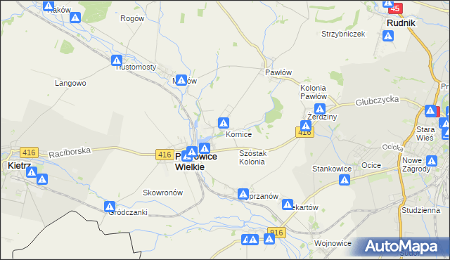 mapa Kornice, Kornice na mapie Targeo