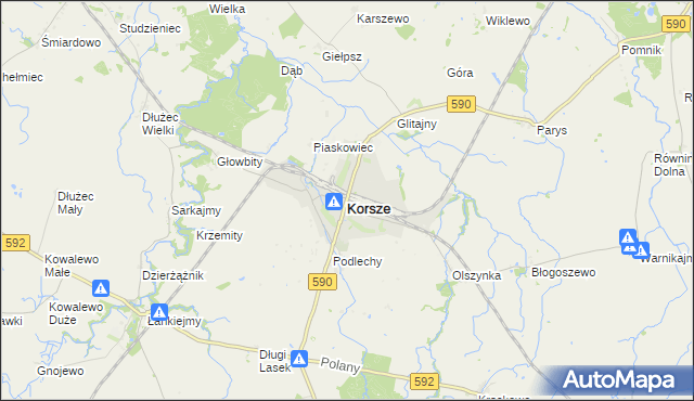 mapa Korsze, Korsze na mapie Targeo