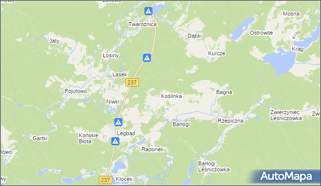 mapa Koślinka gmina Tuchola, Koślinka gmina Tuchola na mapie Targeo