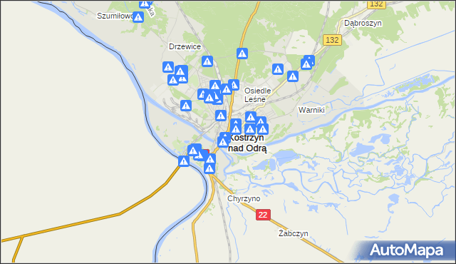 mapa Kostrzyn nad Odrą, Kostrzyn nad Odrą na mapie Targeo