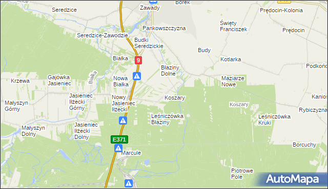 mapa Koszary gmina Iłża, Koszary gmina Iłża na mapie Targeo
