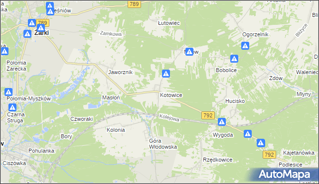 mapa Kotowice gmina Żarki, Kotowice gmina Żarki na mapie Targeo