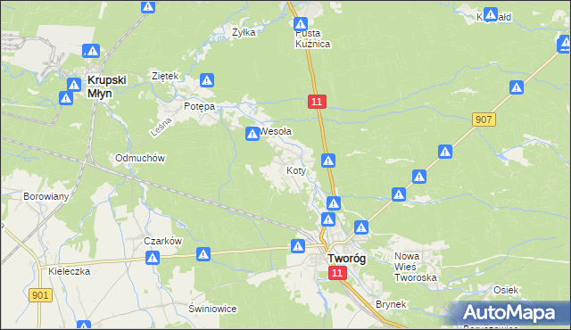 mapa Koty gmina Tworóg, Koty gmina Tworóg na mapie Targeo