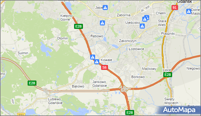 mapa Kowale gmina Kolbudy, Kowale gmina Kolbudy na mapie Targeo