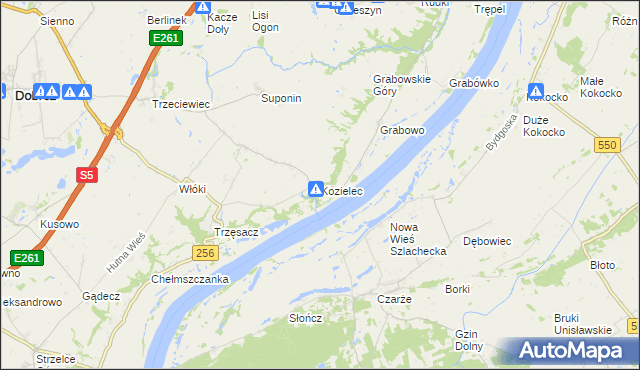 mapa Kozielec gmina Dobrcz, Kozielec gmina Dobrcz na mapie Targeo