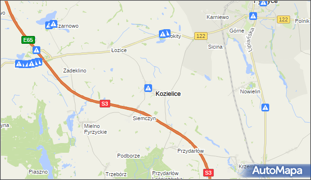 mapa Kozielice powiat pyrzycki, Kozielice powiat pyrzycki na mapie Targeo