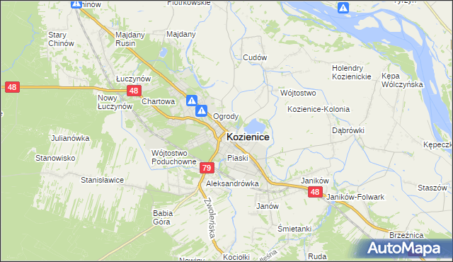 mapa Kozienice, Kozienice na mapie Targeo