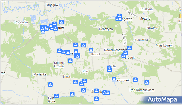 mapa Kozioł gmina Baranów, Kozioł gmina Baranów na mapie Targeo