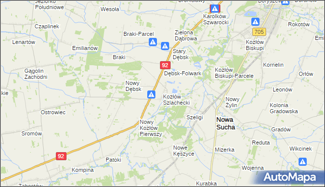 mapa Kozłów Szlachecki, Kozłów Szlachecki na mapie Targeo
