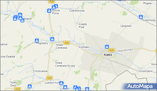 mapa Kozłówki gmina Kietrz, Kozłówki gmina Kietrz na mapie Targeo