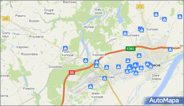 mapa Kozłowo gmina Świecie, Kozłowo gmina Świecie na mapie Targeo