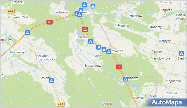 mapa Kozły gmina Ostrzeszów, Kozły gmina Ostrzeszów na mapie Targeo