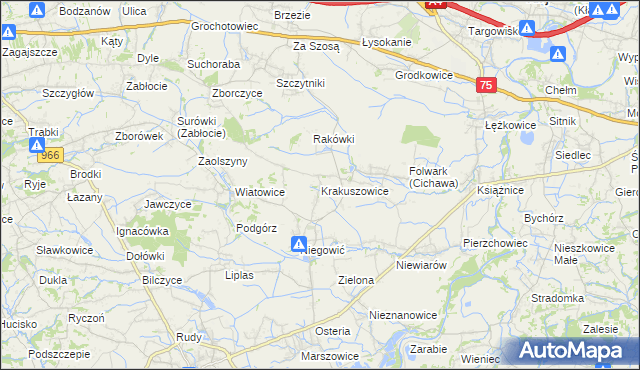 mapa Krakuszowice, Krakuszowice na mapie Targeo