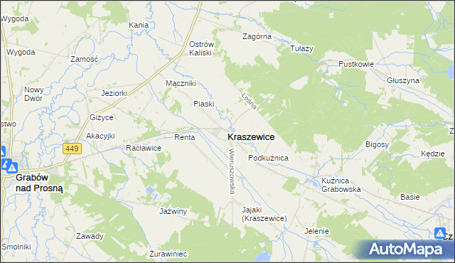 mapa Kraszewice powiat ostrzeszowski, Kraszewice powiat ostrzeszowski na mapie Targeo