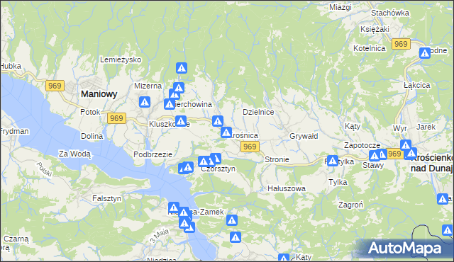 mapa Krośnica gmina Krościenko nad Dunajcem, Krośnica gmina Krościenko nad Dunajcem na mapie Targeo