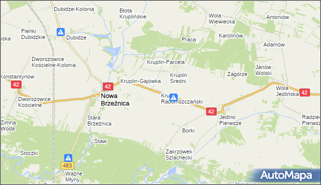 mapa Kruplin Radomszczański, Kruplin Radomszczański na mapie Targeo
