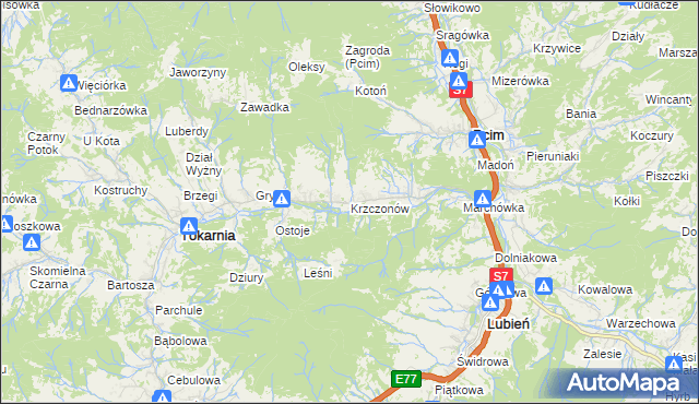 mapa Krzczonów gmina Tokarnia, Krzczonów gmina Tokarnia na mapie Targeo