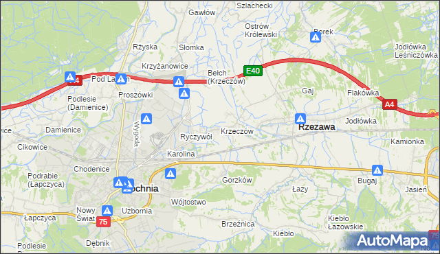 mapa Krzeczów gmina Rzezawa, Krzeczów gmina Rzezawa na mapie Targeo