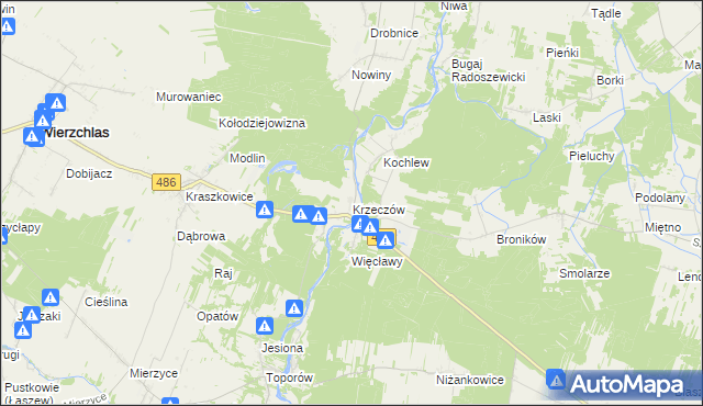 mapa Krzeczów gmina Wierzchlas, Krzeczów gmina Wierzchlas na mapie Targeo